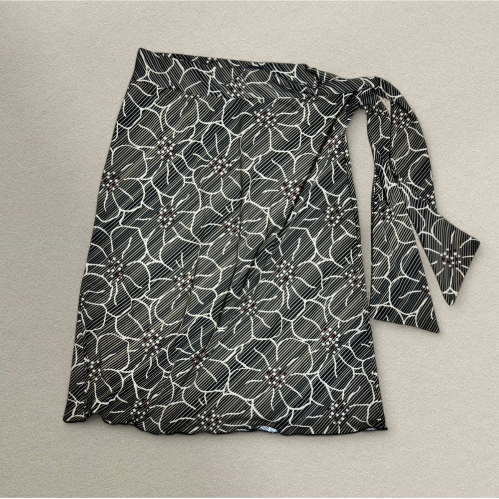 Y2K Abstract Floral Wrap Skirt | Resort Tie Skirt | Brown‎ Midi  Small (Fits M)